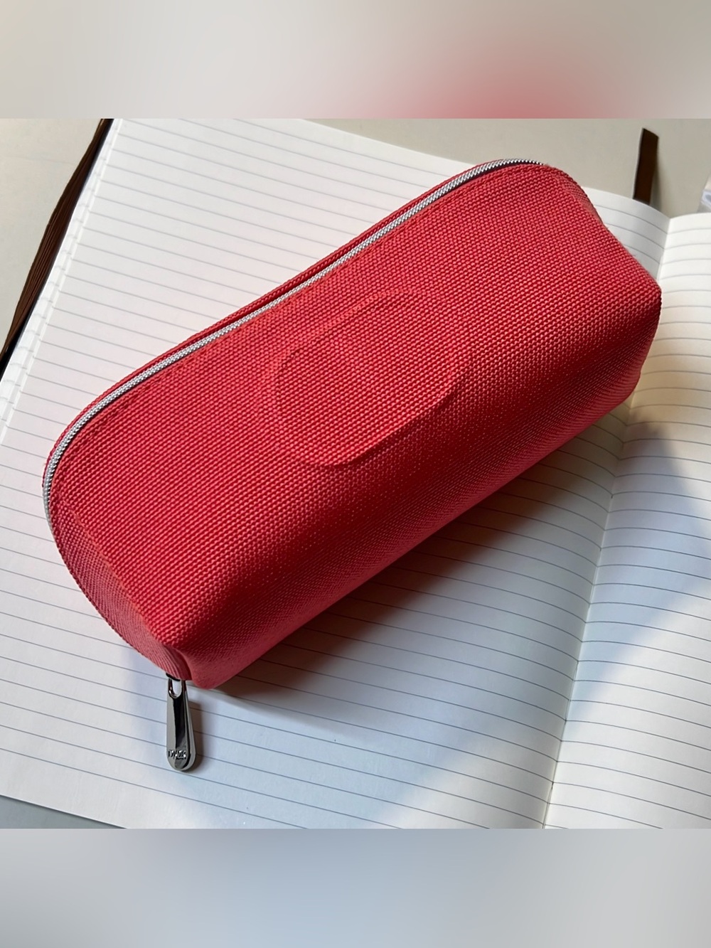 Christian Dior Women’s Coral Red Canvas Logo Embossed Zip Closure Makeup Pouch
